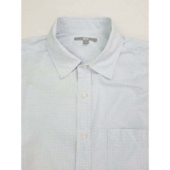 Uniqlo Size Medium Mens White Teal Blue Pattern Long Sleeve Cotton Pocket Shirt - Picture 6 of 10